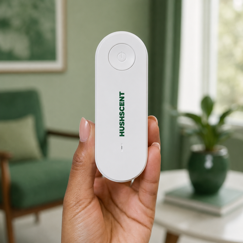 Hand holding the HushScent Pro device