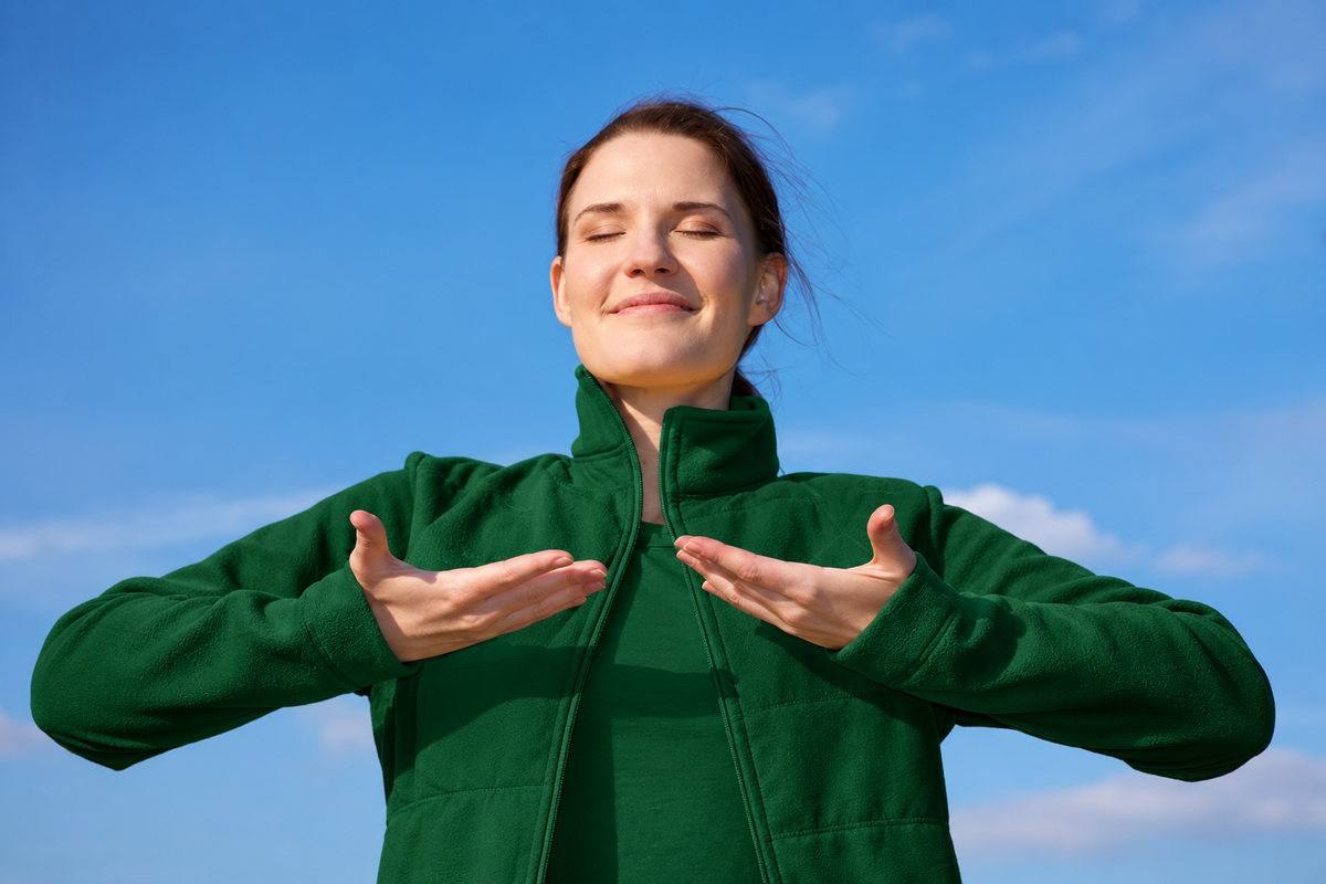 Woman breathing in fresh air with a smile